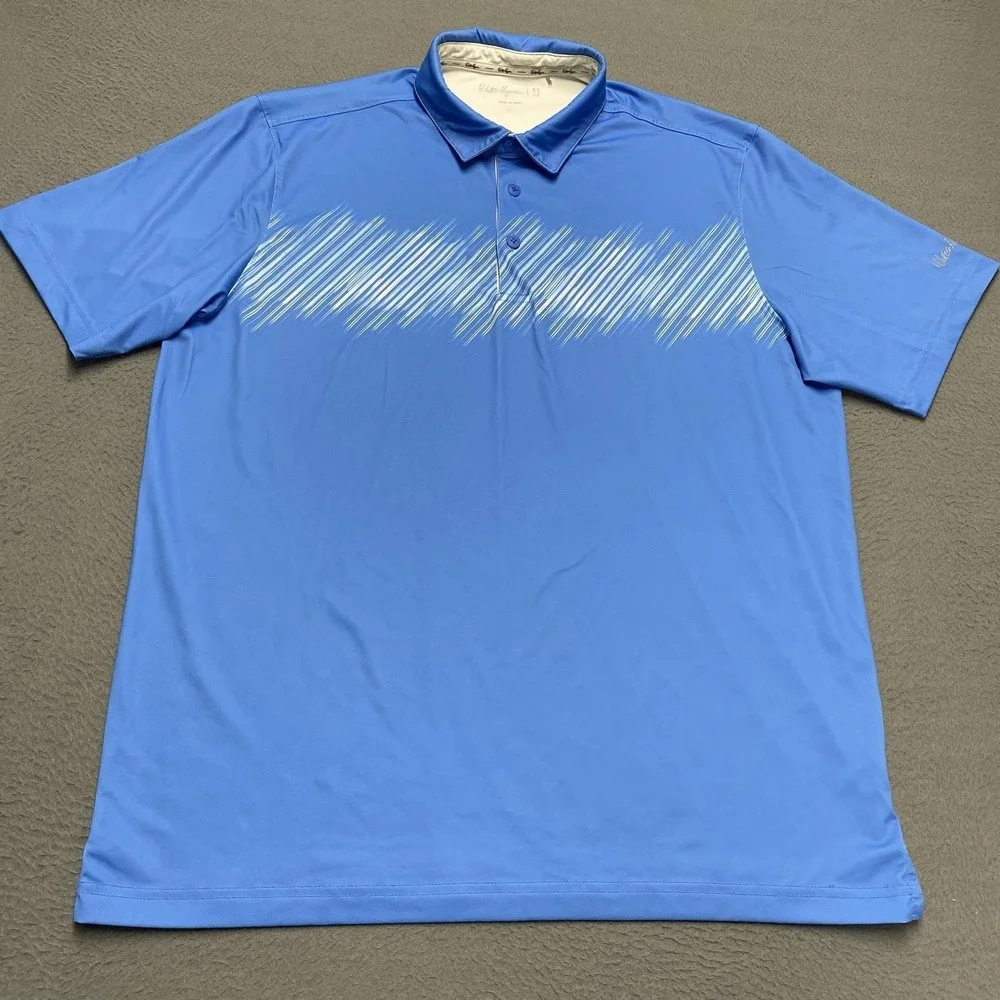 Walter Hagen Polo Shirt Mens Large Blue Stripe Stretch Golf Performance 11